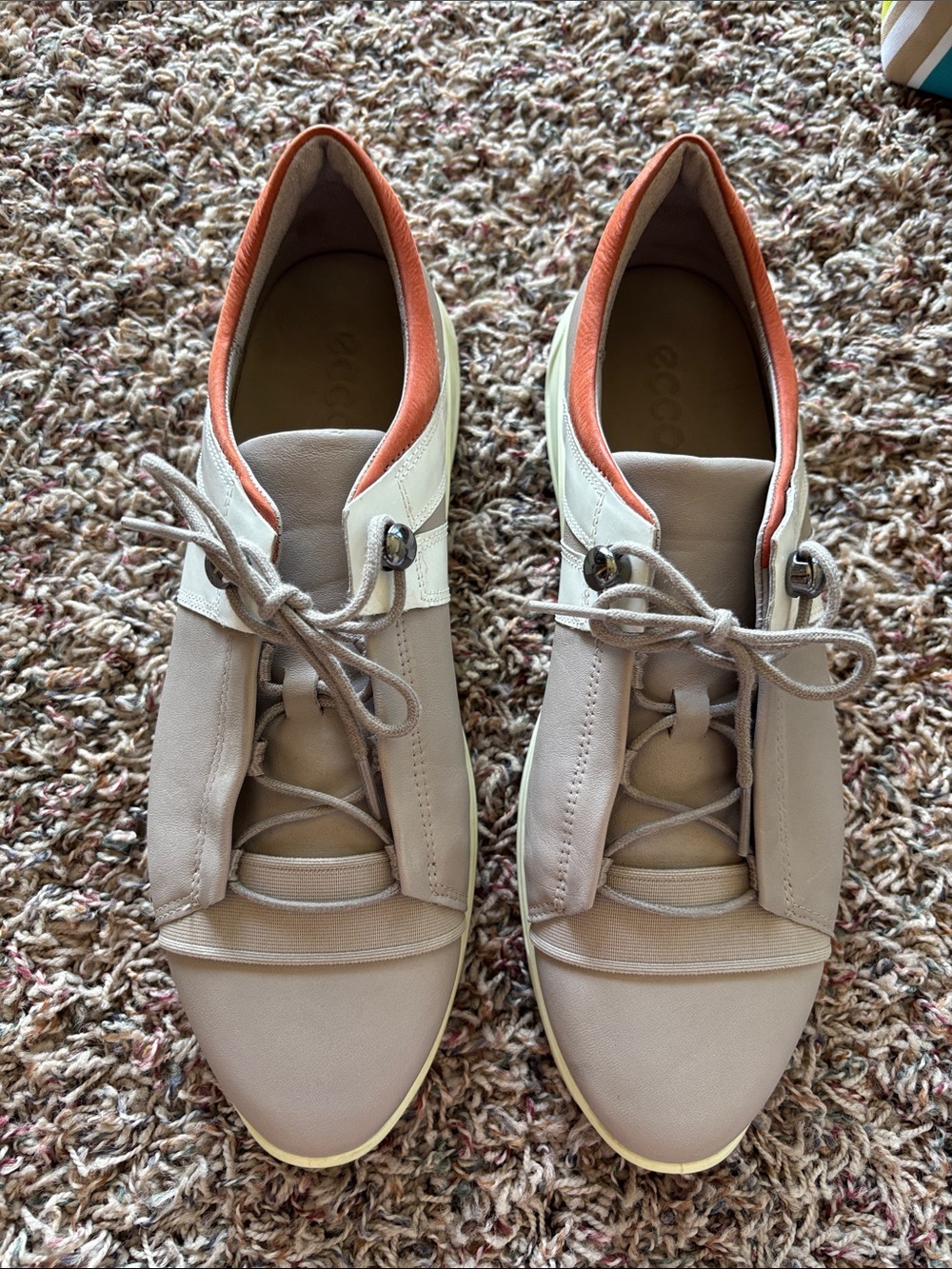Ecco Women’s Sneakers in Beige with Coral Accent